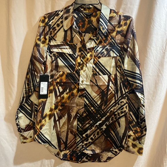 NWT Marciano Guess The Essence Blouse Size XS Leopard Lines Brown Multi Color - Picture 3 of 12